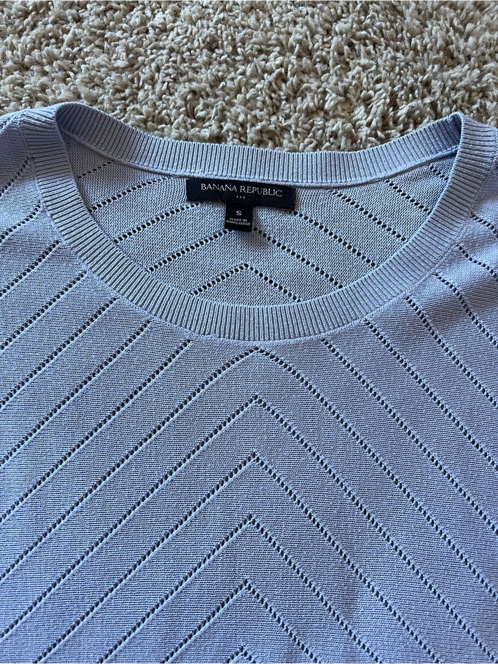 Banana Republic Light Blue Chevron Eyelet Crewneck Sweater